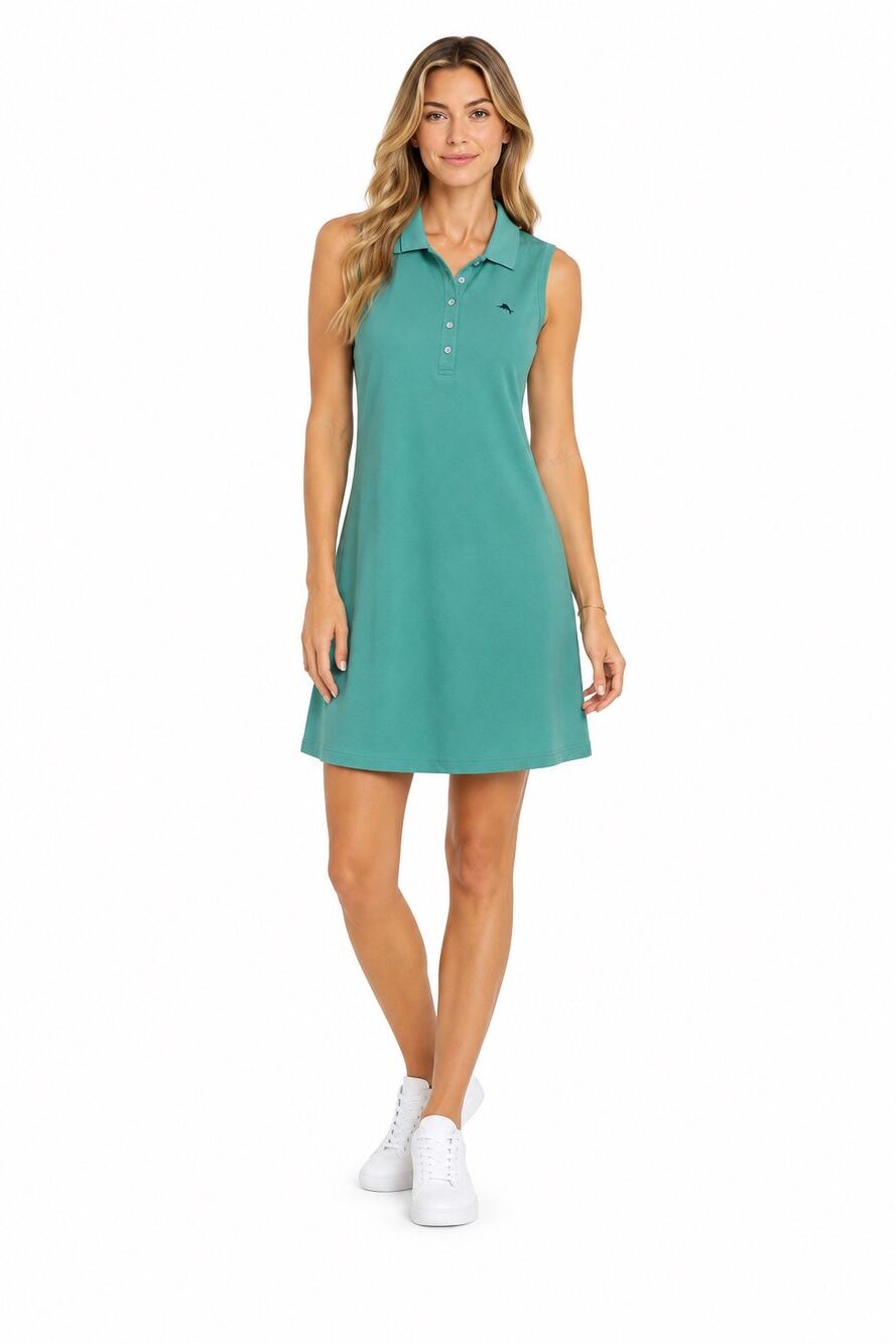 Tommy Bahama Teal Paradise Classic Sleeveless Polo Shift Dress Marlin Size Small